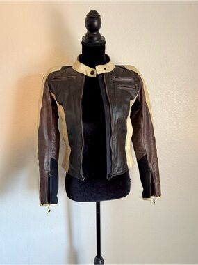 Dainese Two-Tone Brown and Cream Real Leather Moto Jacket